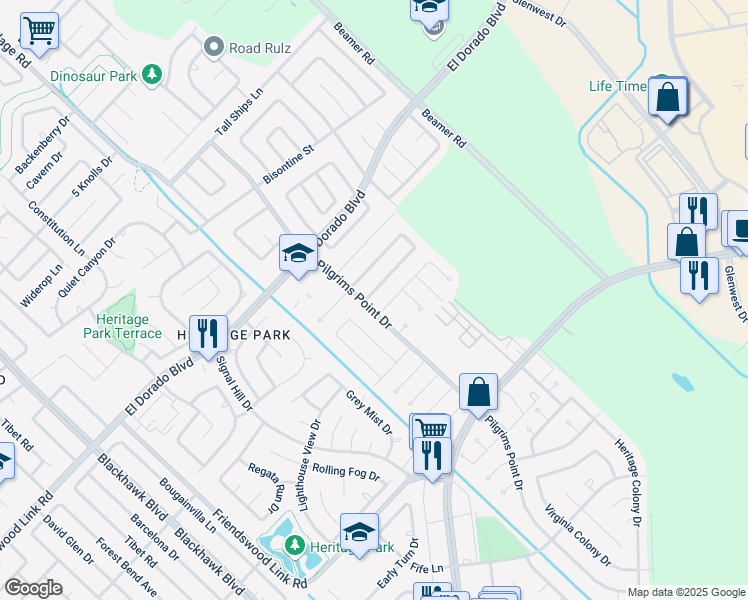 map of restaurants, bars, coffee shops, grocery stores, and more near 2423 Farriers Bend Drive in Friendswood