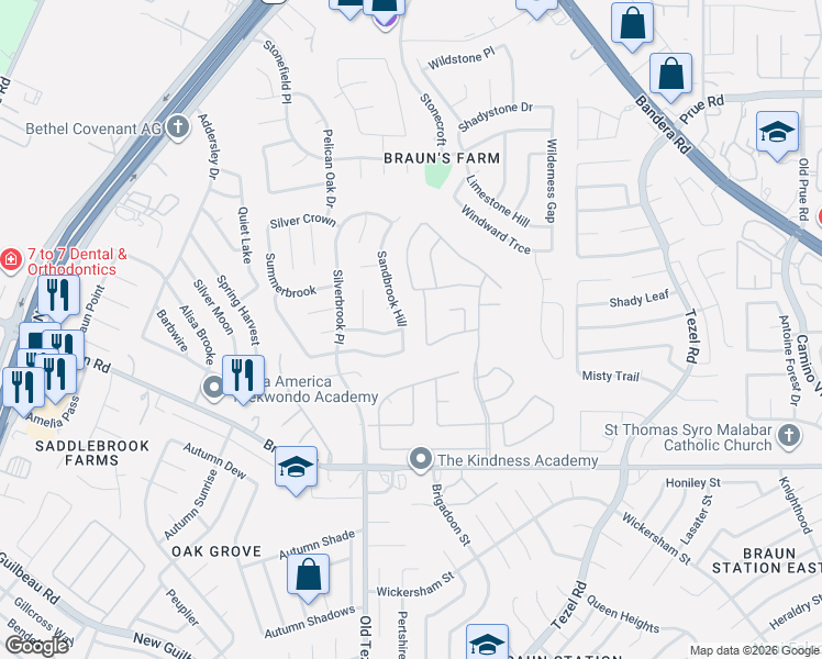map of restaurants, bars, coffee shops, grocery stores, and more near 9 Chapelwood in San Antonio