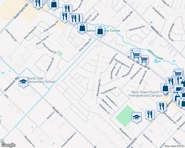 map of restaurants, bars, coffee shops, grocery stores, and more near 1114 Chelsea Lane in Pearland