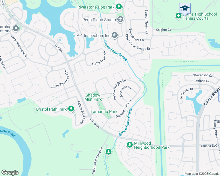 map of restaurants, bars, coffee shops, grocery stores, and more near 6010 Solara Ledge Lane in Sugar Land