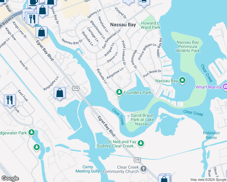 map of restaurants, bars, coffee shops, grocery stores, and more near 18647 Barbuda Lane in Houston