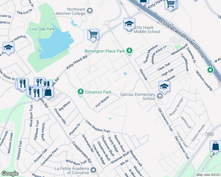 map of restaurants, bars, coffee shops, grocery stores, and more near 177 Rifle Gap in Universal City