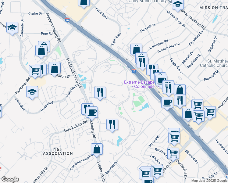 map of restaurants, bars, coffee shops, grocery stores, and more near in San Antonio