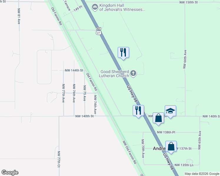 map of restaurants, bars, coffee shops, grocery stores, and more near 14251 Northwest 72nd Terrace in Trenton