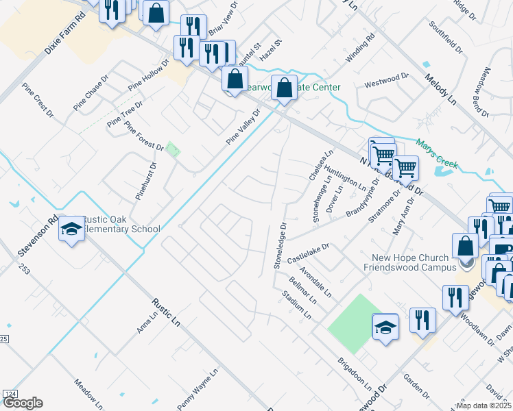 map of restaurants, bars, coffee shops, grocery stores, and more near 1114 Chelsea Lane in Pearland