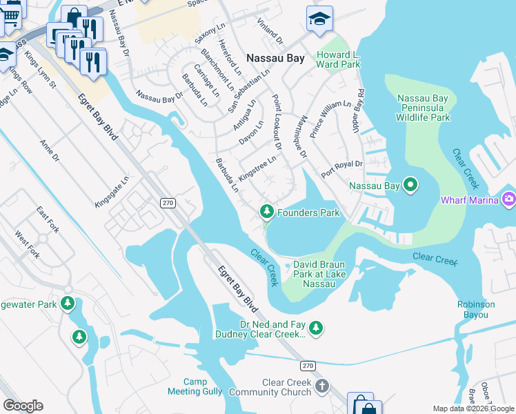 map of restaurants, bars, coffee shops, grocery stores, and more near 18647 Barbuda Lane in Houston