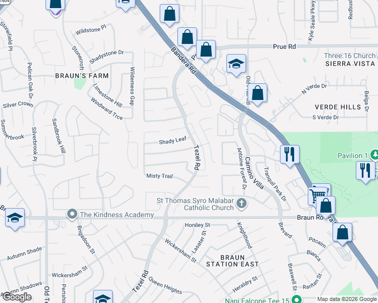 map of restaurants, bars, coffee shops, grocery stores, and more near 9927 Tezel Road in San Antonio