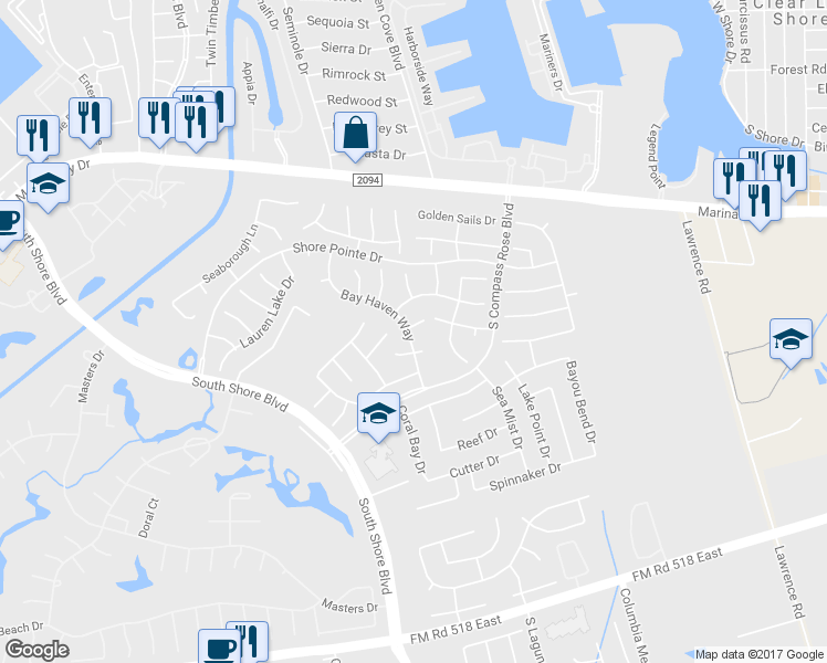 map of restaurants, bars, coffee shops, grocery stores, and more near 2011 Inscho Point Circle in League City