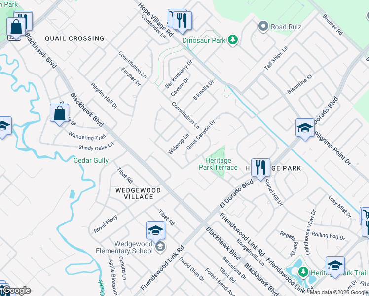 map of restaurants, bars, coffee shops, grocery stores, and more near 4914 Quiet Canyon Drive in Friendswood