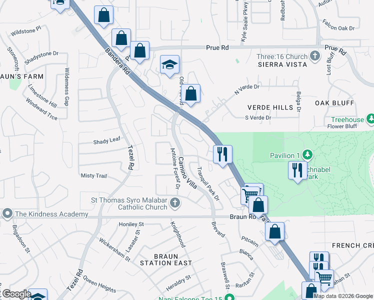 map of restaurants, bars, coffee shops, grocery stores, and more near 9602 Antoine Forest Drive in San Antonio