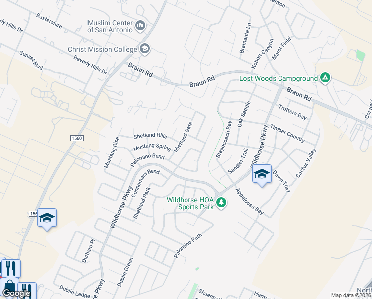 map of restaurants, bars, coffee shops, grocery stores, and more near 10002 Shetland Gate in San Antonio