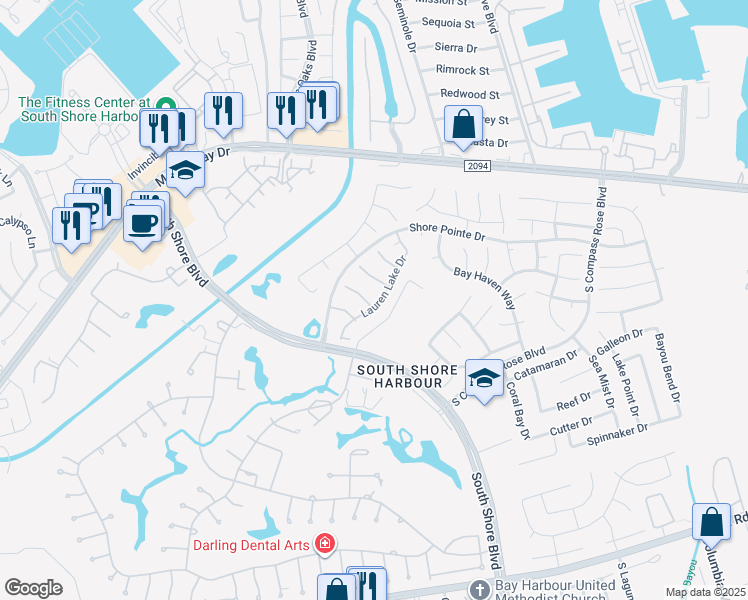 map of restaurants, bars, coffee shops, grocery stores, and more near 2013 Castlewind Court in League City