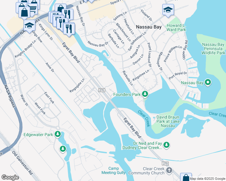 map of restaurants, bars, coffee shops, grocery stores, and more near 18809 Egret Bay Boulevard in Houston