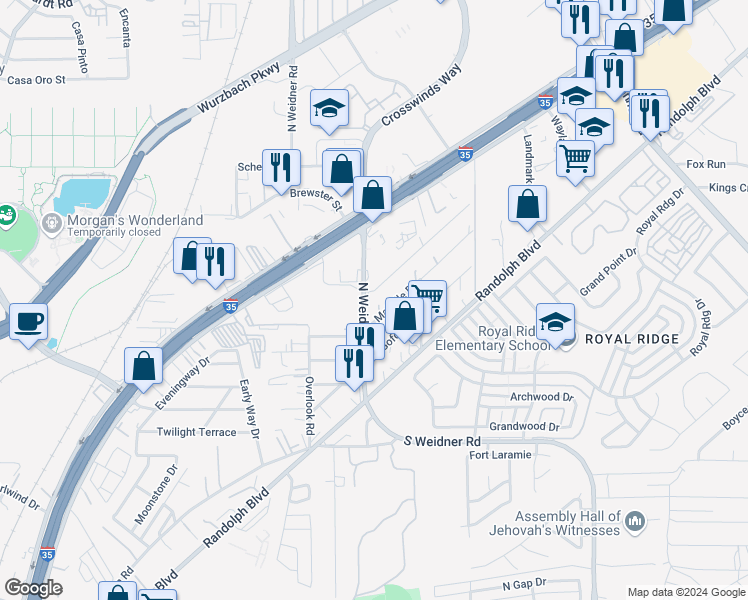 map of restaurants, bars, coffee shops, grocery stores, and more near 5602 Bienville Drive in San Antonio