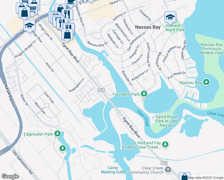 map of restaurants, bars, coffee shops, grocery stores, and more near 18809 Egret Bay Boulevard in Houston