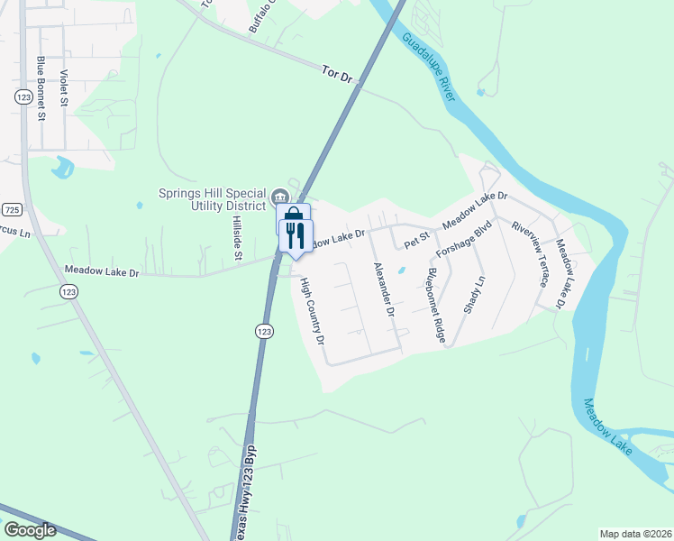 map of restaurants, bars, coffee shops, grocery stores, and more near 109 Whitetail Hollow in Seguin