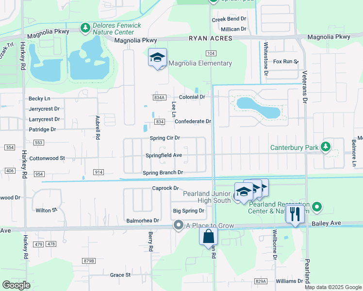 map of restaurants, bars, coffee shops, grocery stores, and more near 3913 Spring Arbor Court in Pearland