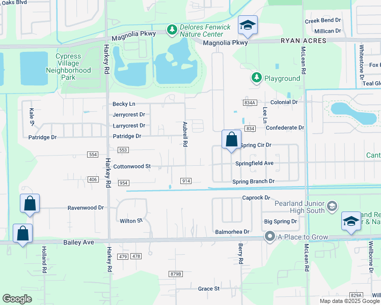map of restaurants, bars, coffee shops, grocery stores, and more near 5601 Cottonwood Street in Pearland