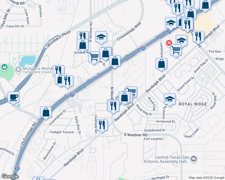 map of restaurants, bars, coffee shops, grocery stores, and more near 5602 Bienville Drive in San Antonio