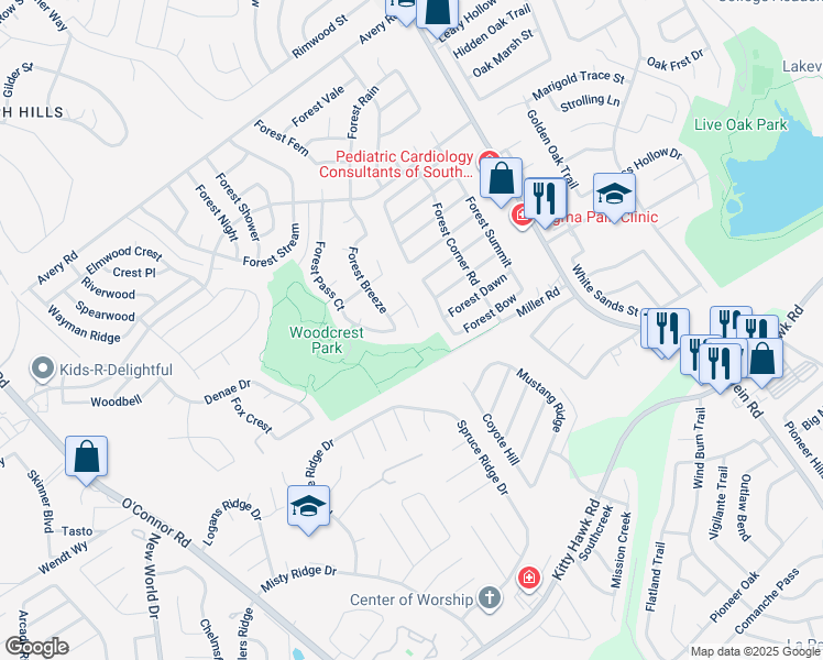 map of restaurants, bars, coffee shops, grocery stores, and more near 11001 Crystal Plain in Live Oak