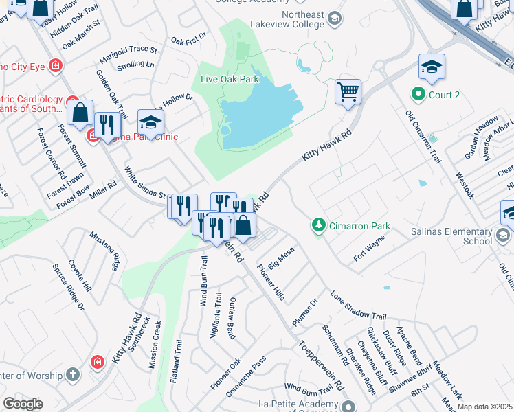 map of restaurants, bars, coffee shops, grocery stores, and more near 7525 Kitty Hawk Road in Universal City