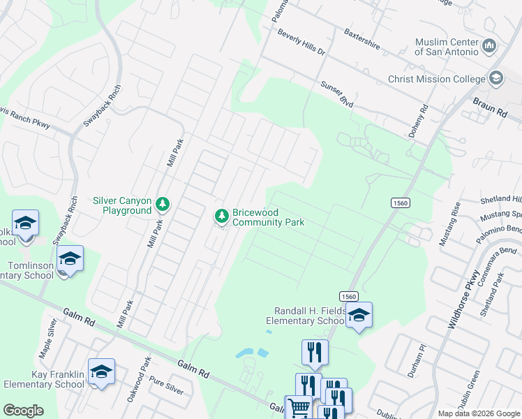 map of restaurants, bars, coffee shops, grocery stores, and more near 10119 Bricewood Run in San Antonio