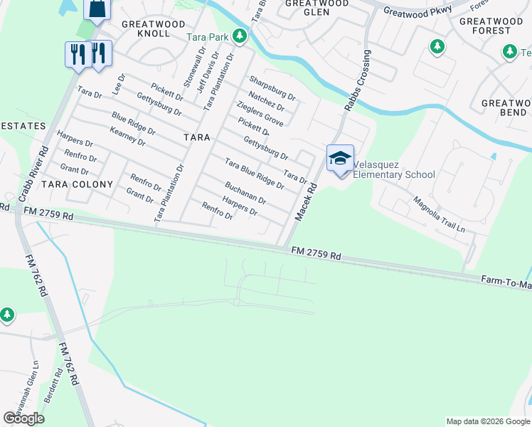 map of restaurants, bars, coffee shops, grocery stores, and more near 7303 Harpers Drive in Richmond