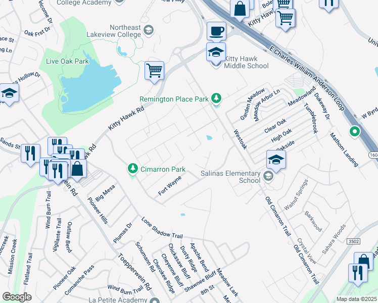 map of restaurants, bars, coffee shops, grocery stores, and more near 125 Friendswood Path in Universal City