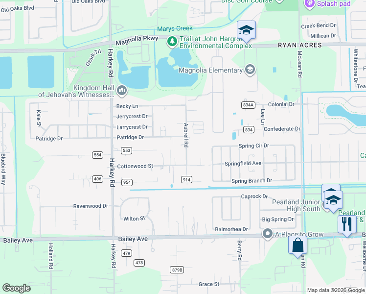 map of restaurants, bars, coffee shops, grocery stores, and more near 5626 Patridge Drive in Pearland