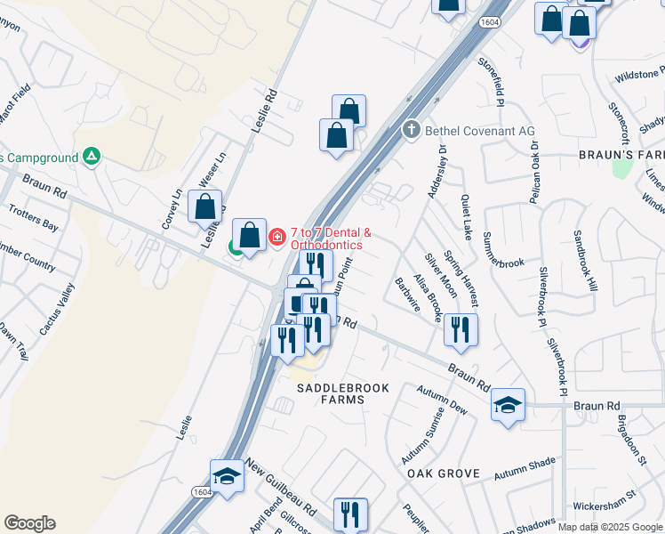 map of restaurants, bars, coffee shops, grocery stores, and more near 10110 West Loop 1604 North in San Antonio