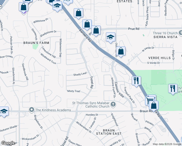 map of restaurants, bars, coffee shops, grocery stores, and more near 10030 Tezel Road in San Antonio
