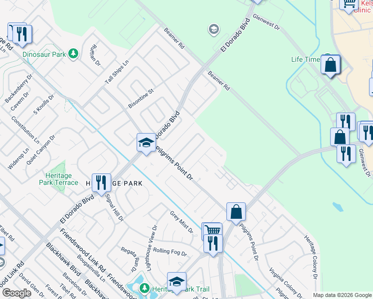 map of restaurants, bars, coffee shops, grocery stores, and more near 2338 Colonial Ridge Drive in Friendswood
