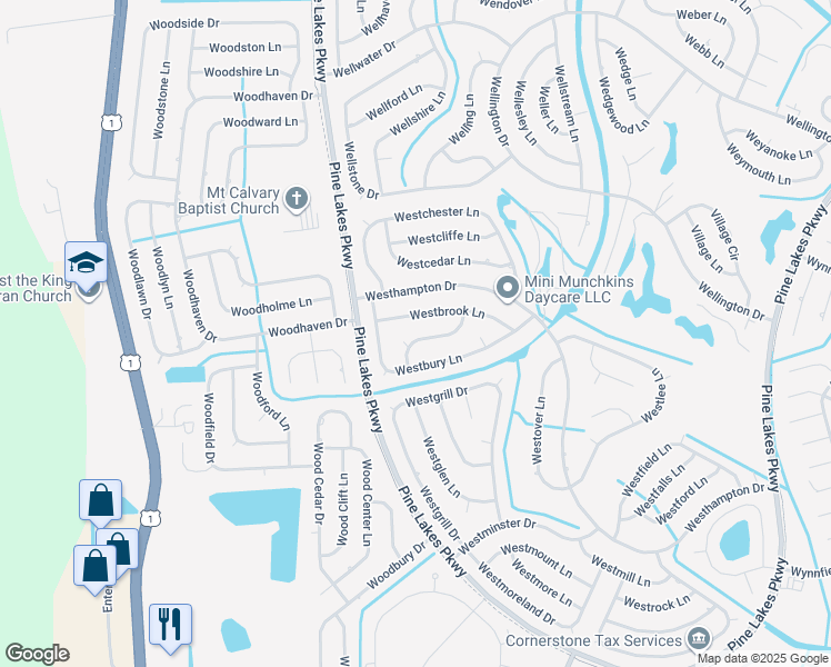 map of restaurants, bars, coffee shops, grocery stores, and more near 15 Westbriar Lane in Palm Coast