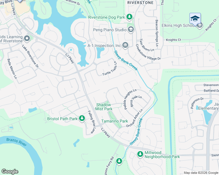 map of restaurants, bars, coffee shops, grocery stores, and more near 5810 Emmit Creek Lane in Sugar Land