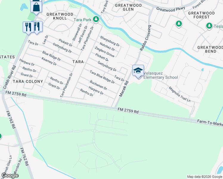 map of restaurants, bars, coffee shops, grocery stores, and more near 7311 Buchanan Drive in Richmond