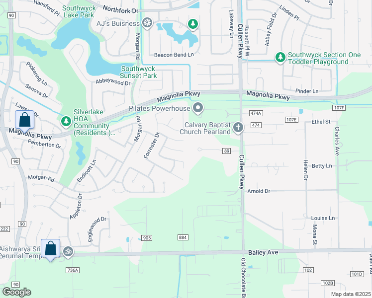 map of restaurants, bars, coffee shops, grocery stores, and more near 4143 North Nolan Place in Pearland