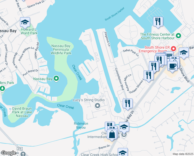 map of restaurants, bars, coffee shops, grocery stores, and more near 821 Davis Road in League City