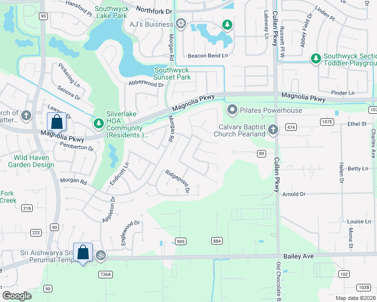 map of restaurants, bars, coffee shops, grocery stores, and more near 3219 Forrester Drive in Pearland
