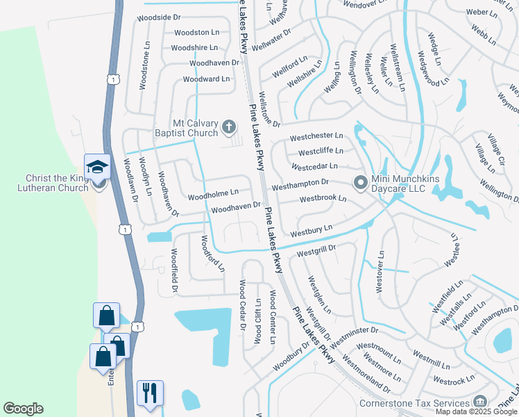 map of restaurants, bars, coffee shops, grocery stores, and more near 1 Woodhaven Drive in Palm Coast