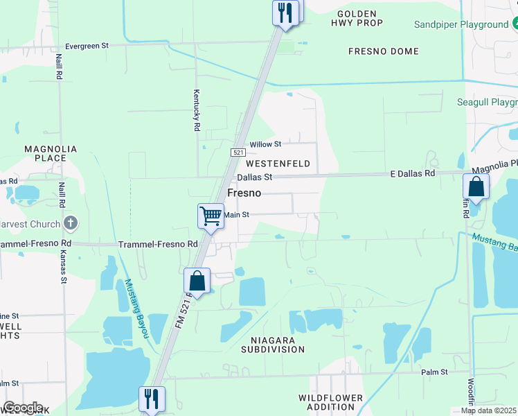 map of restaurants, bars, coffee shops, grocery stores, and more near 203 Main Street in Fresno