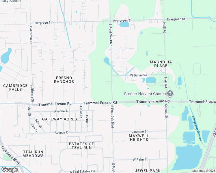 map of restaurants, bars, coffee shops, grocery stores, and more near 20110 South Post Oak Boulevard in Fresno
