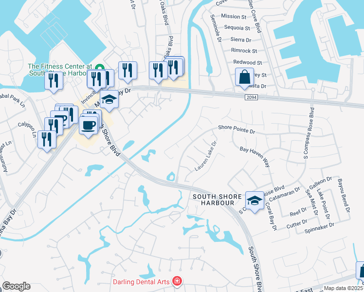 map of restaurants, bars, coffee shops, grocery stores, and more near 417 Laguna Coral Ct in League City