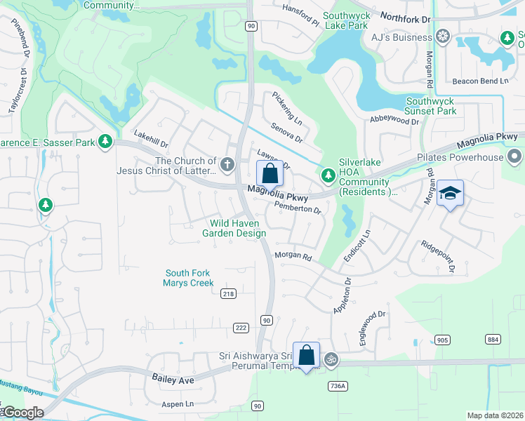 map of restaurants, bars, coffee shops, grocery stores, and more near 3415 Eaglewood Court in Pearland