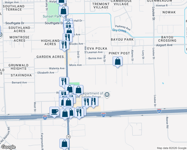 map of restaurants, bars, coffee shops, grocery stores, and more near 2809 Chupik Street in Rosenberg