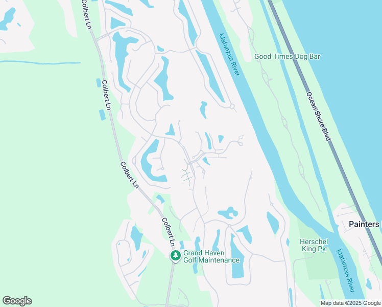 map of restaurants, bars, coffee shops, grocery stores, and more near 14 River Park Drive South in Palm Coast