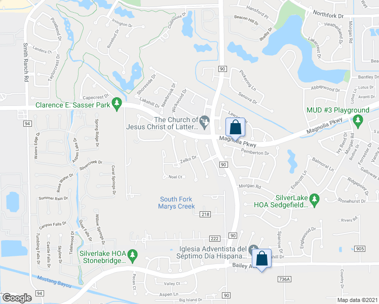 map of restaurants, bars, coffee shops, grocery stores, and more near 3127 Millbrook Drive in Pearland