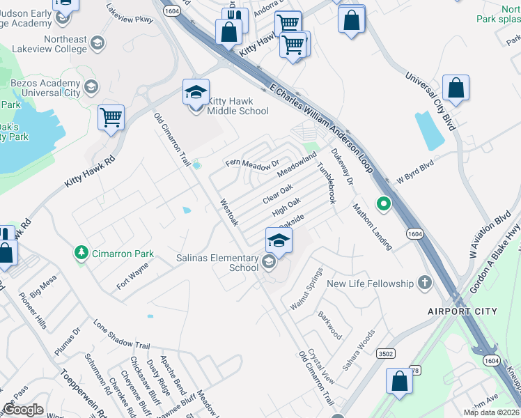 map of restaurants, bars, coffee shops, grocery stores, and more near 202 Clear Oak in Universal City