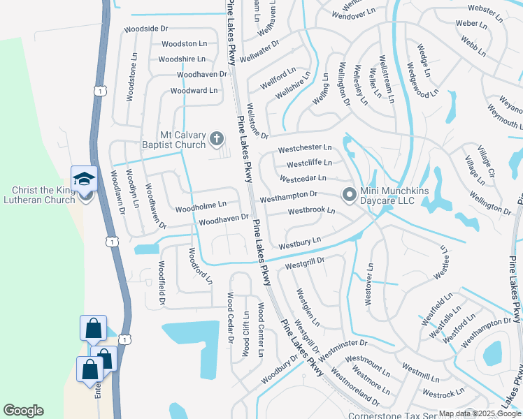 map of restaurants, bars, coffee shops, grocery stores, and more near 1 Woodhaven Drive in Palm Coast