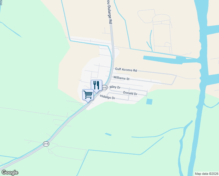 map of restaurants, bars, coffee shops, grocery stores, and more near 100 Donald Drive in Houma