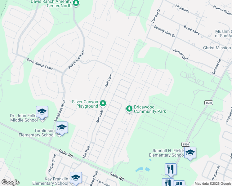 map of restaurants, bars, coffee shops, grocery stores, and more near 12334 Craddick Cove in San Antonio